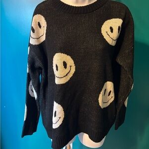 Just Polly New York Chic Black Smiley Face Sweater